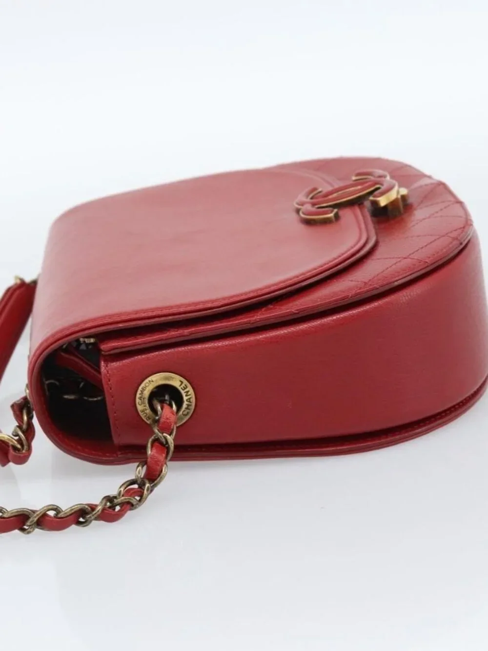 CHANEL Chain Shoulder Bag Calf Skin Red CC Auth ka4671M